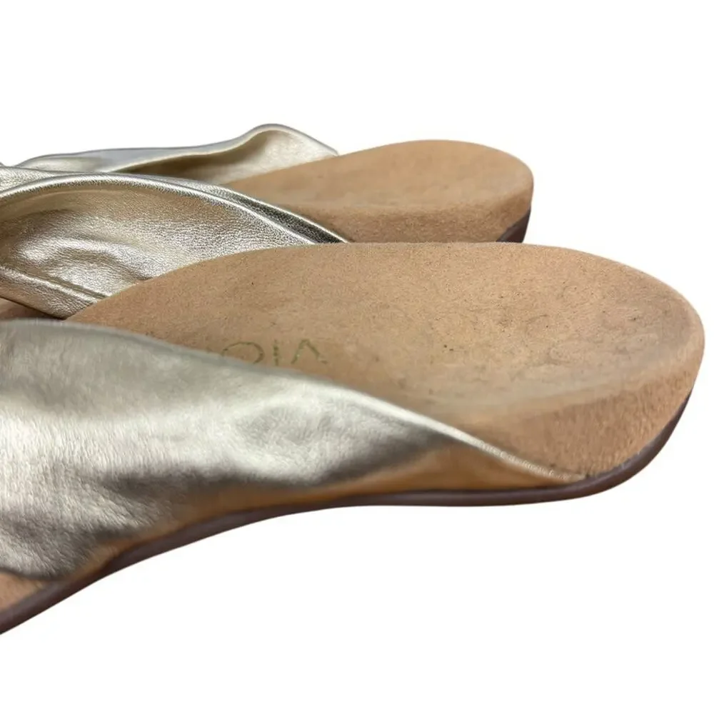 Vionic Pippa Gold Knot Thong Sandals Slide Slip On Casual Flats Shoes Leather 7 - Picture 9 of 16